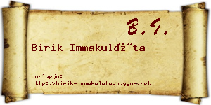 Birik Immakuláta névjegykártya